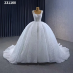 Hand  beaded ball gown with sleeveless and open slit